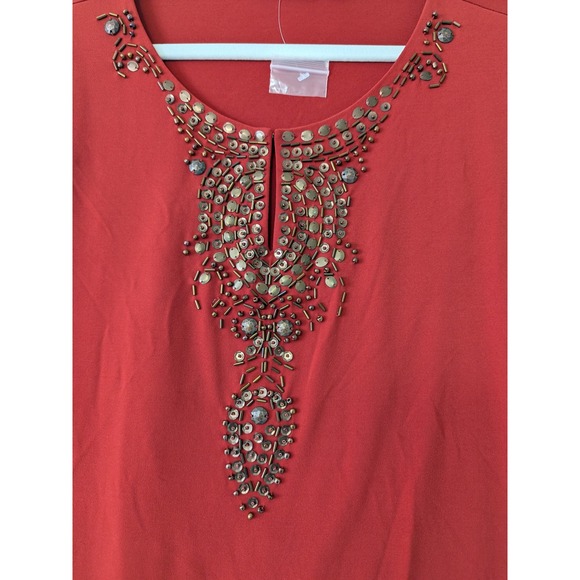 Susan Graver Embellished Neckline Burnt Red Tunic Top Plus Size 2X Liquid Knit - Picture 2 of 8